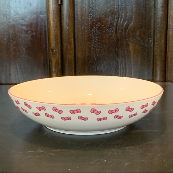 Hello Kitty 46oz Ceramic Dinner Bowl Pink & White Stripes with Japanese Letters - Picture 7 of 9